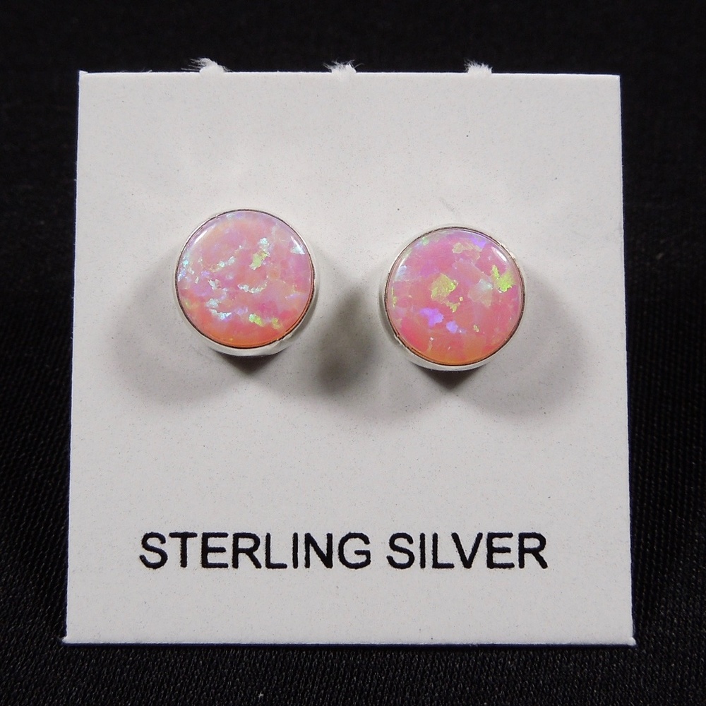6mm Pink Fire Opal 925 Sterling Silver Stud Post